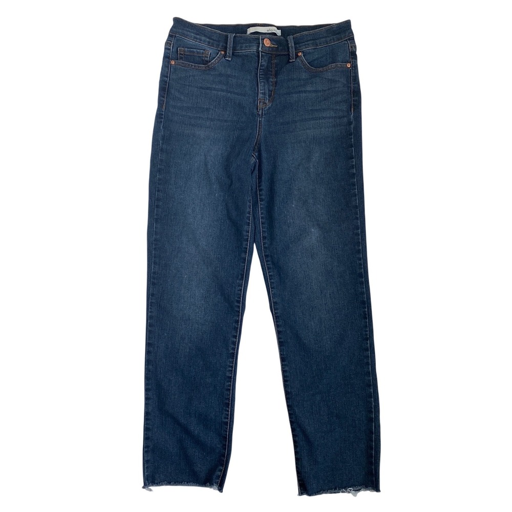 Ella Moss Womens High Rise Straight Leg Raw Hem Dark Wash Blue Jeans Size 4